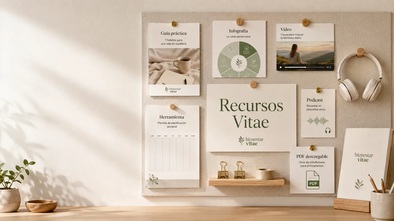 Tablón con guías, infografías, vídeos y plantillas de Recursos Vitae
